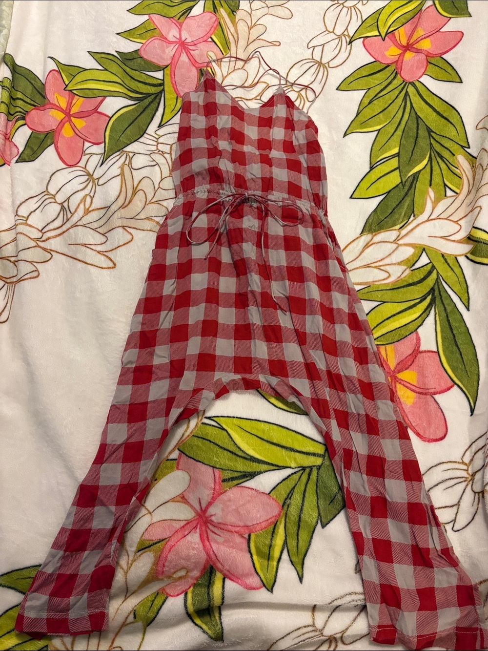 Acacia Honey - Red and White Gingham Sleeveless Jumpsuit